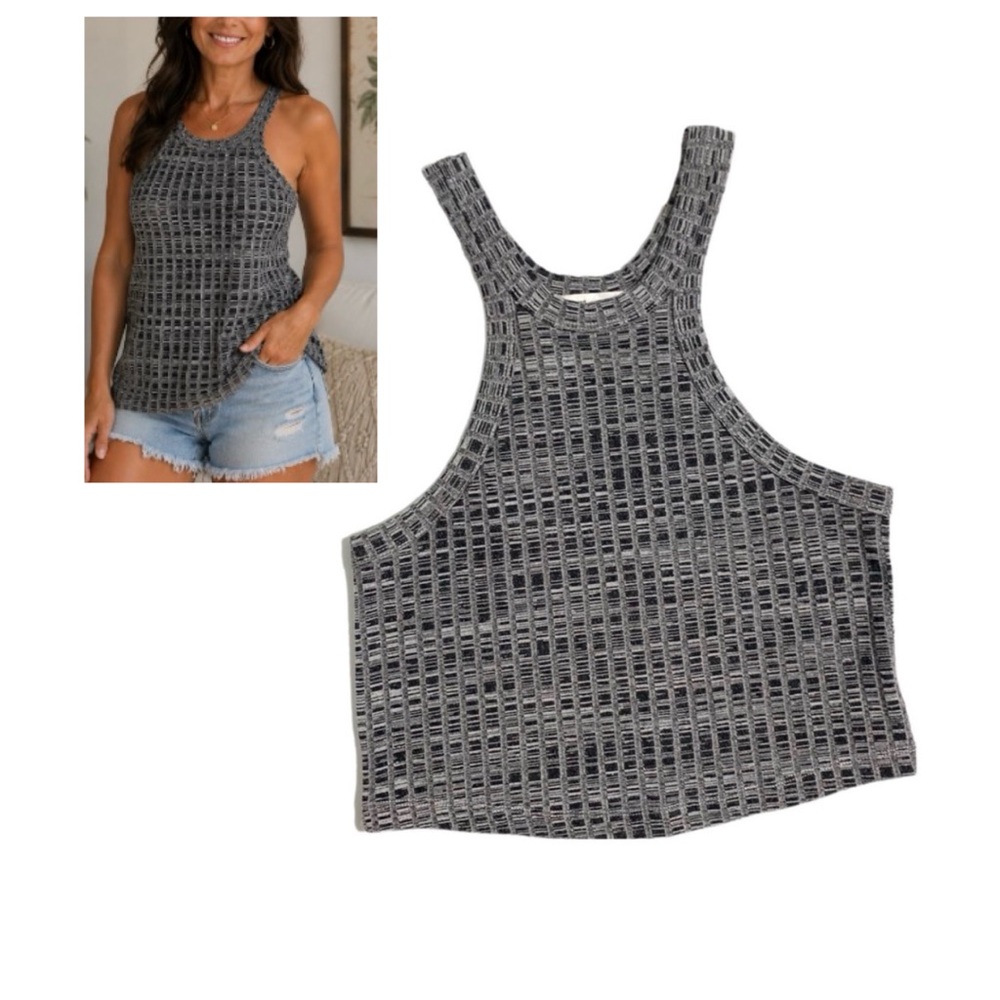 Y2K Ribbed Racer Back Tank Top Cropped By Cotton Candy LA Marled Gray Medium
